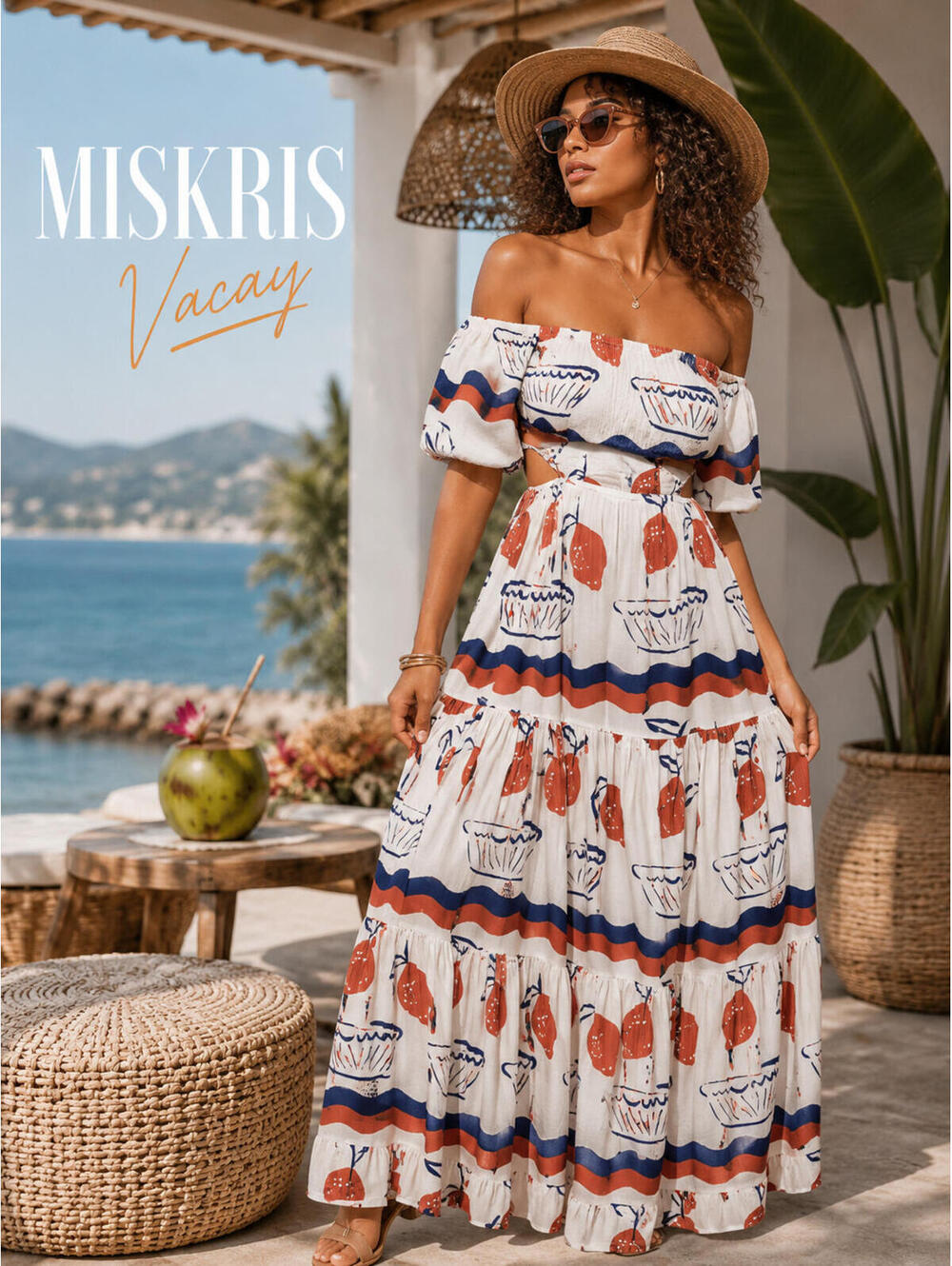 NWT Off Shoulder Side Cutout Maxi Dress Resort Vacation Boho Small